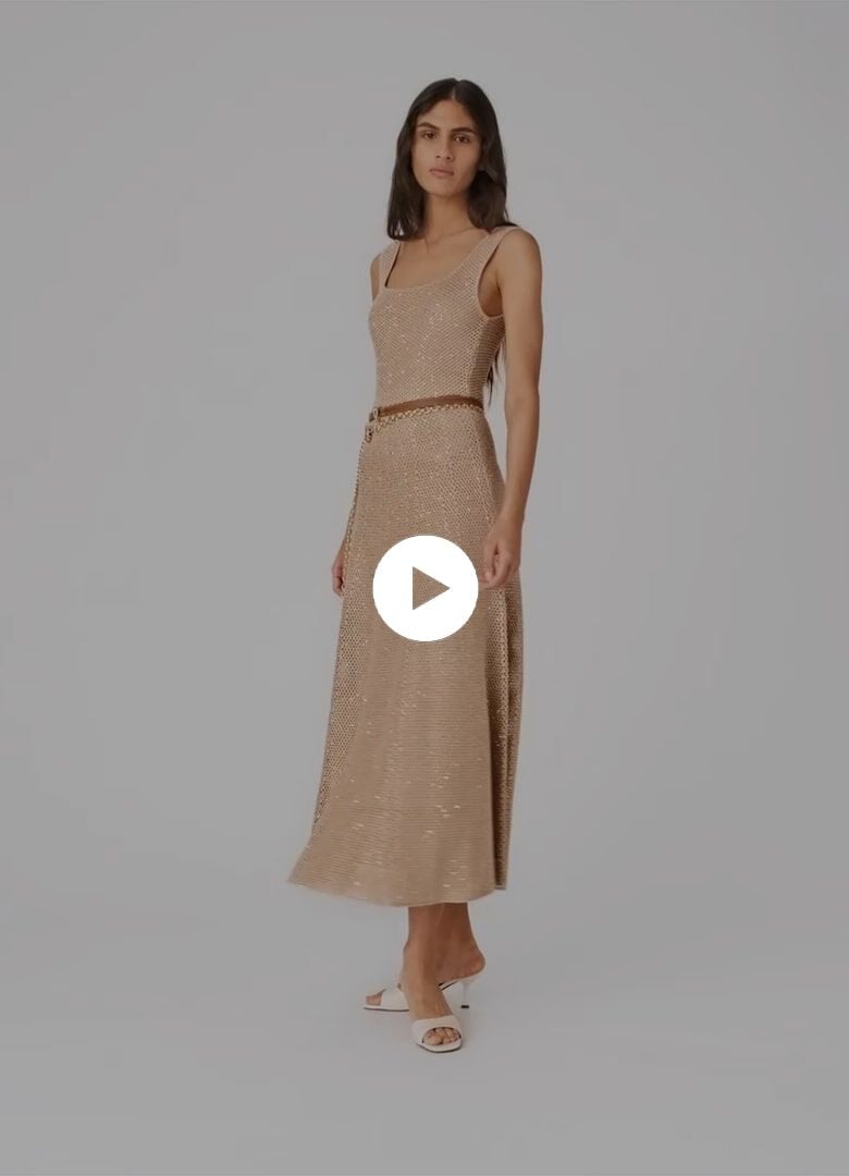Rhinestone knit maxi dress Nude for Women | Maje