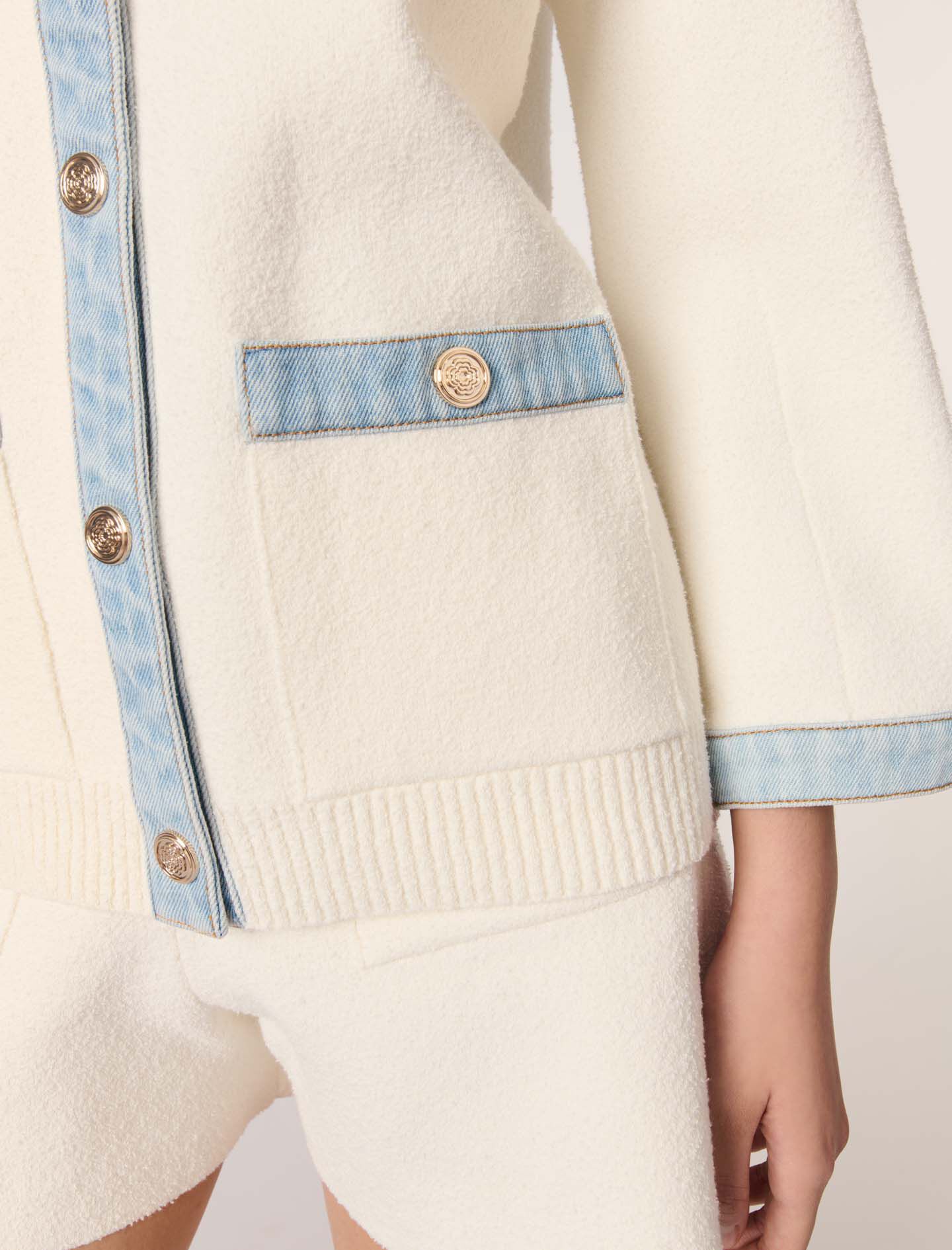 Long cardigan with denim details White for Women | Maje