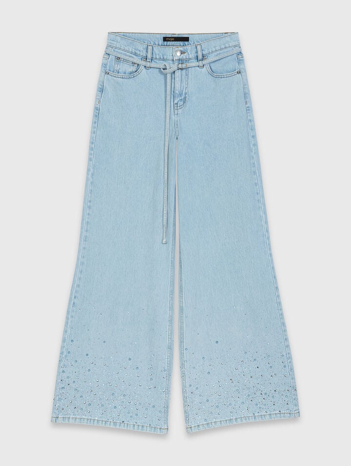 Wide-leg rhinestone jeans