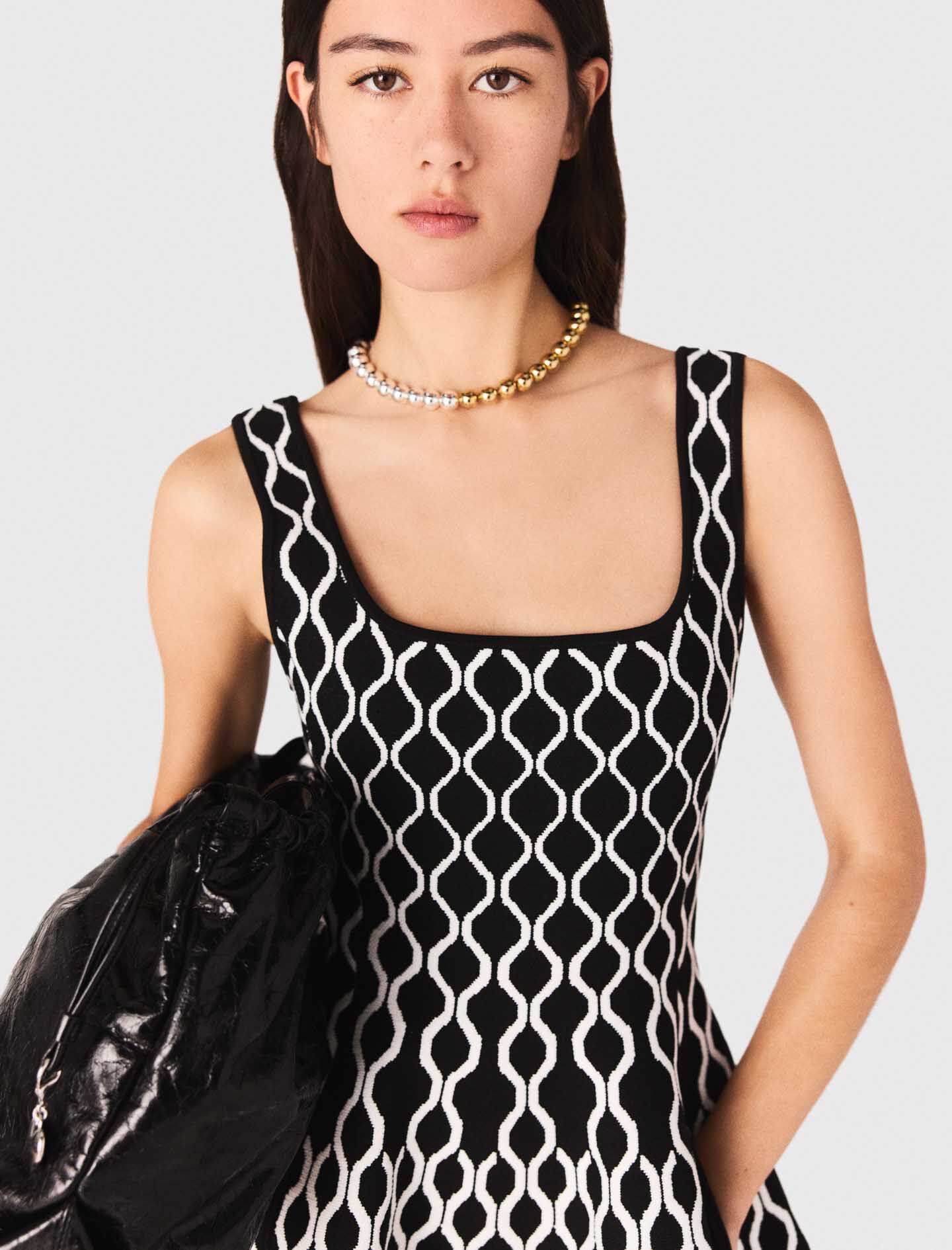 Jacquard knit short dress Bicolor for Women | Maje
