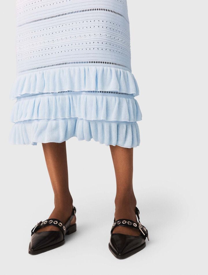 Long ruffled knit skirt