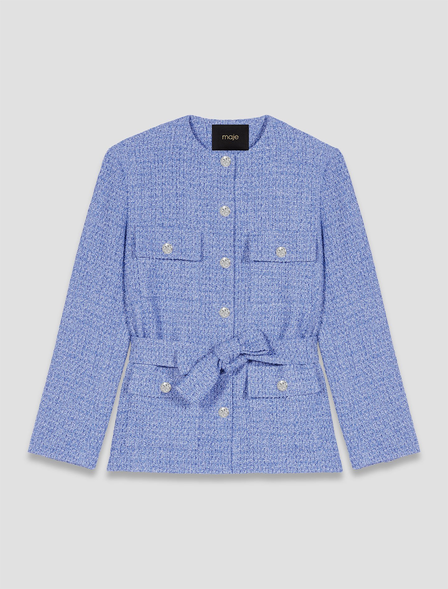 Belted tweed jacket Blue for Women | Maje