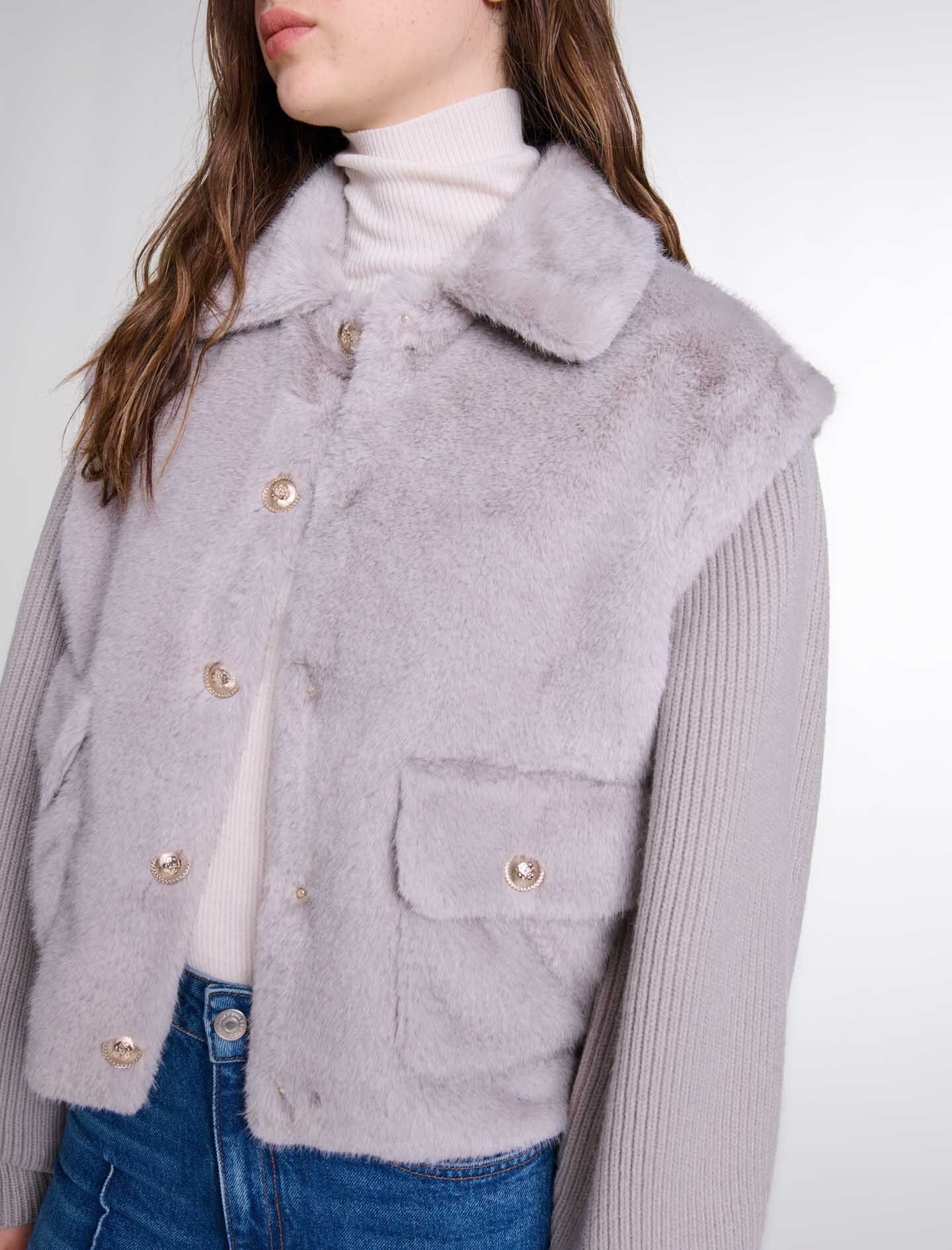 Dual-material faux fur jacket - Jackets | Maje