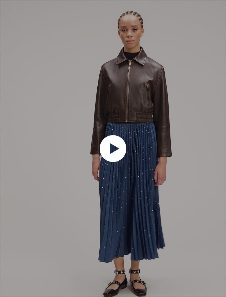 Long pleated skirt with studs Blue for Women | Maje