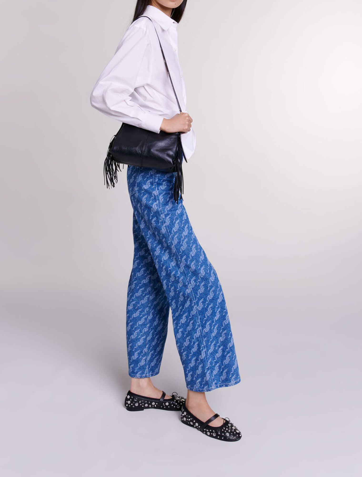 Wide-leg patterned jeans