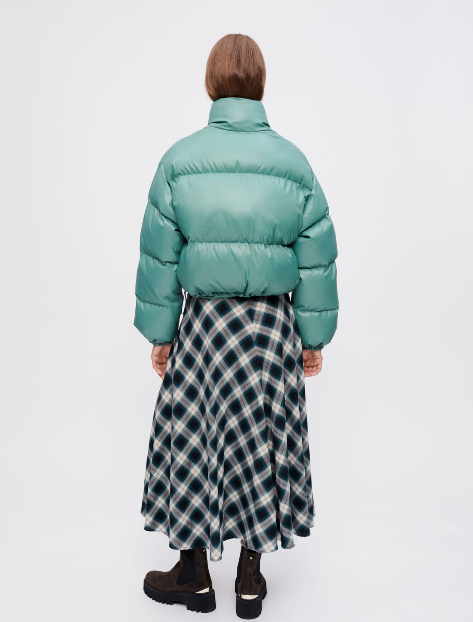 Green down jacket with Maje Clover patch