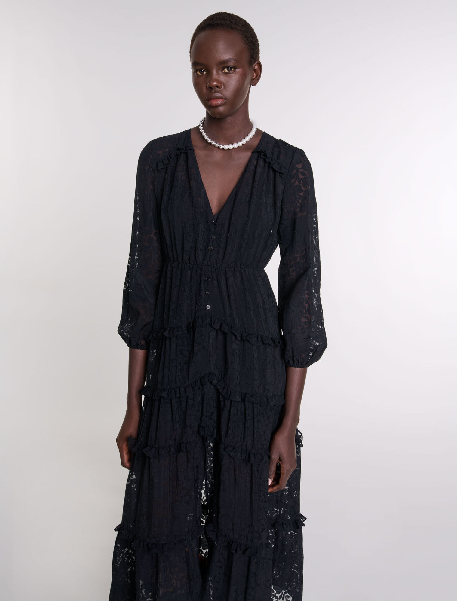Ruffled patterned maxi dress