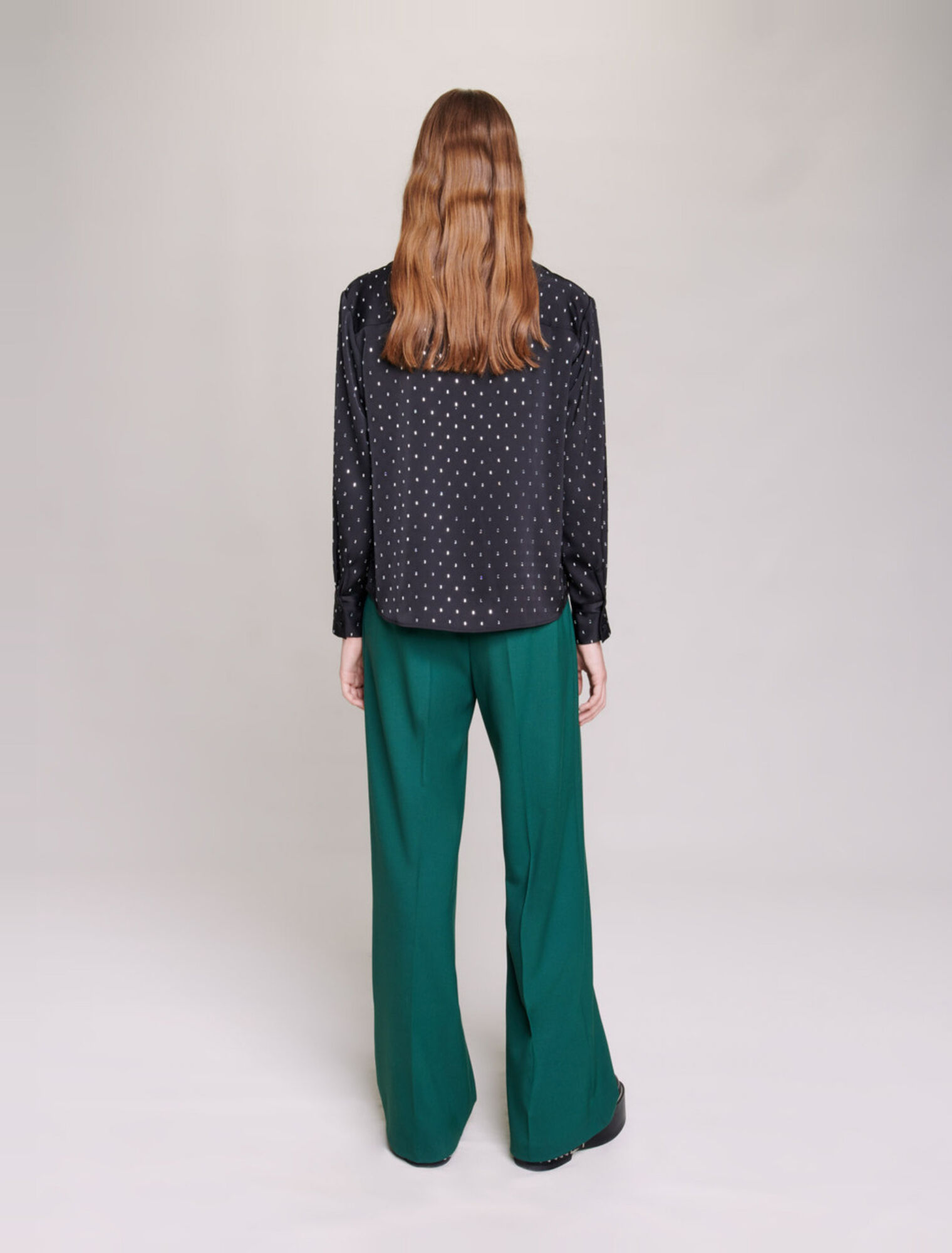 Satin-effect shirt with rhinestones