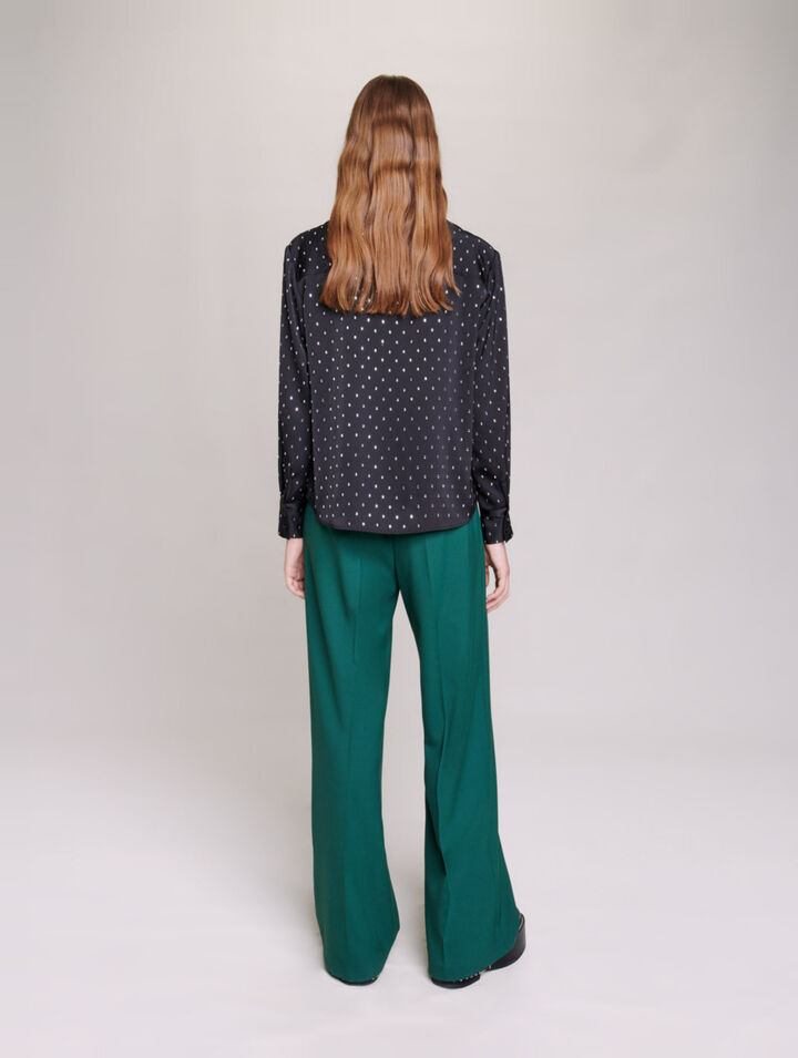 Satin-effect shirt with rhinestones