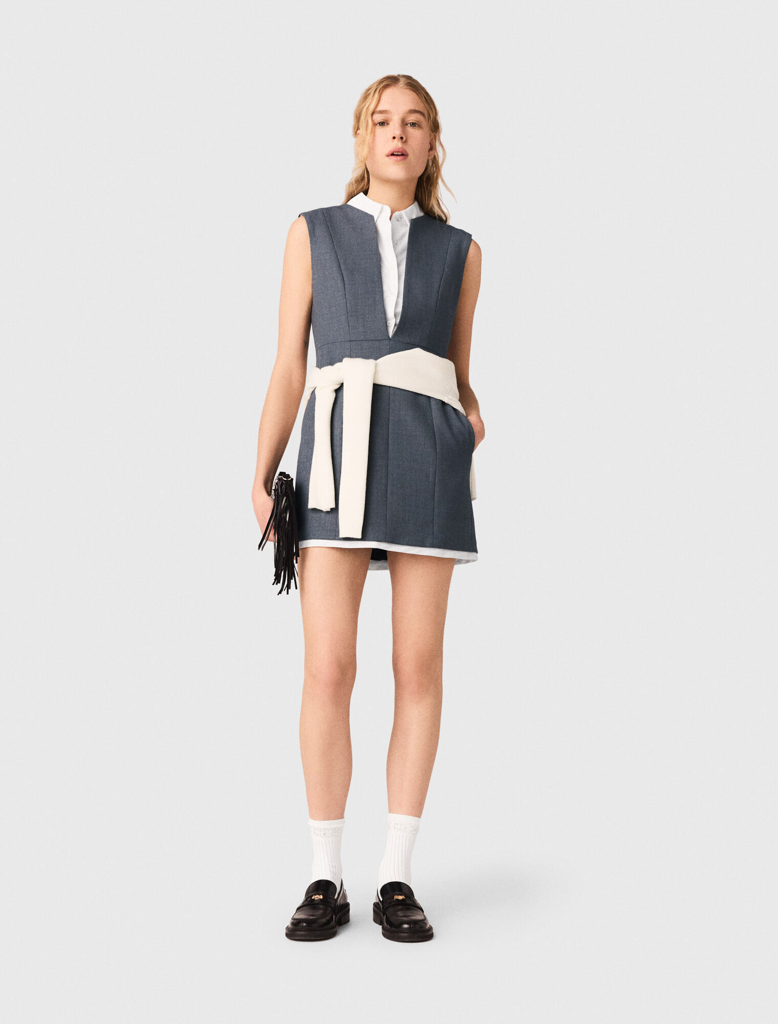 Layered-effect tailored dress