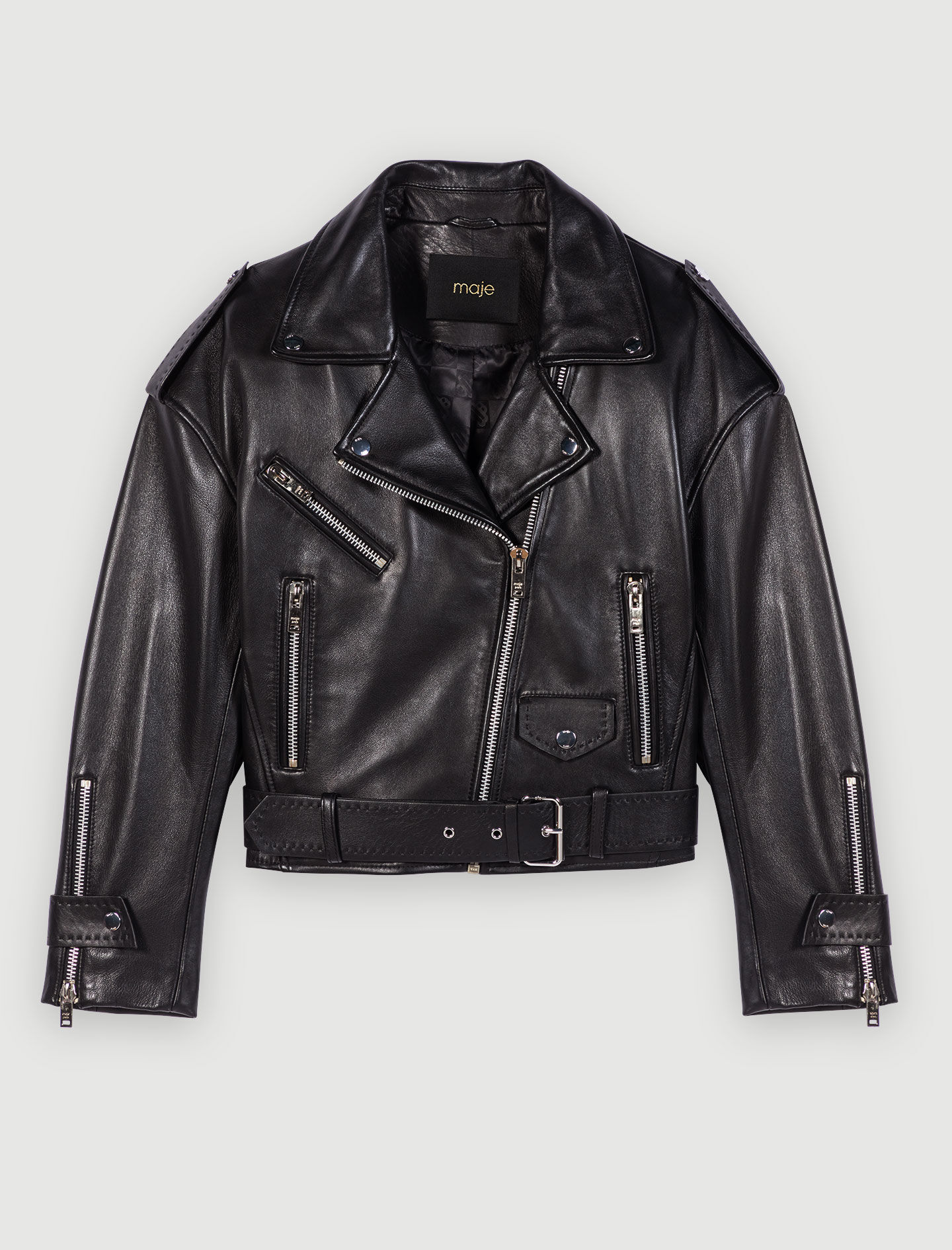 Leather biker-style jacket