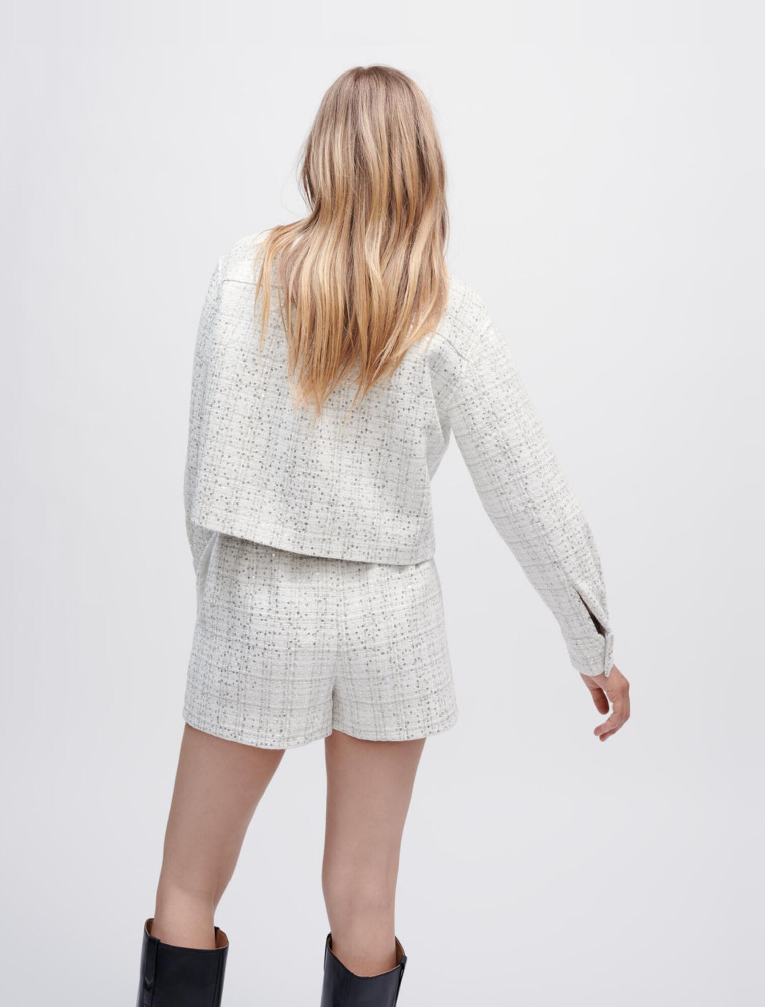 Ecru tweed shirt with sequins