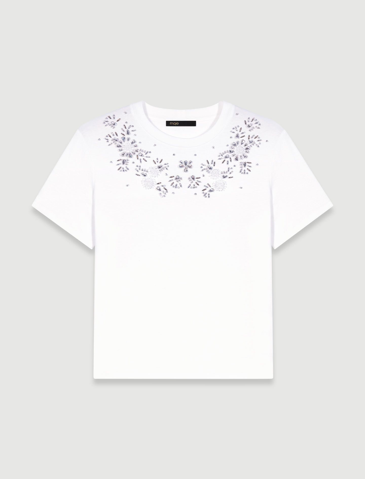 Tシャツ・カットソー CFIERCE Bijou Glitter Casual T-shirt Rhinestone T-shirt White for Women | Maje