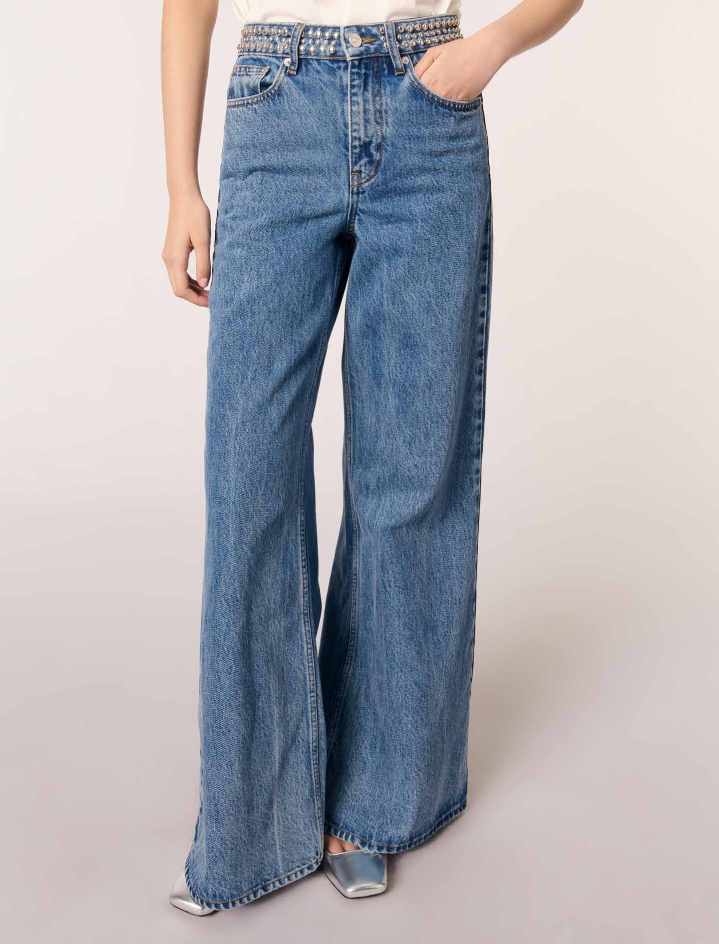 Flares jeans with studded waistband Blue for Women | Maje