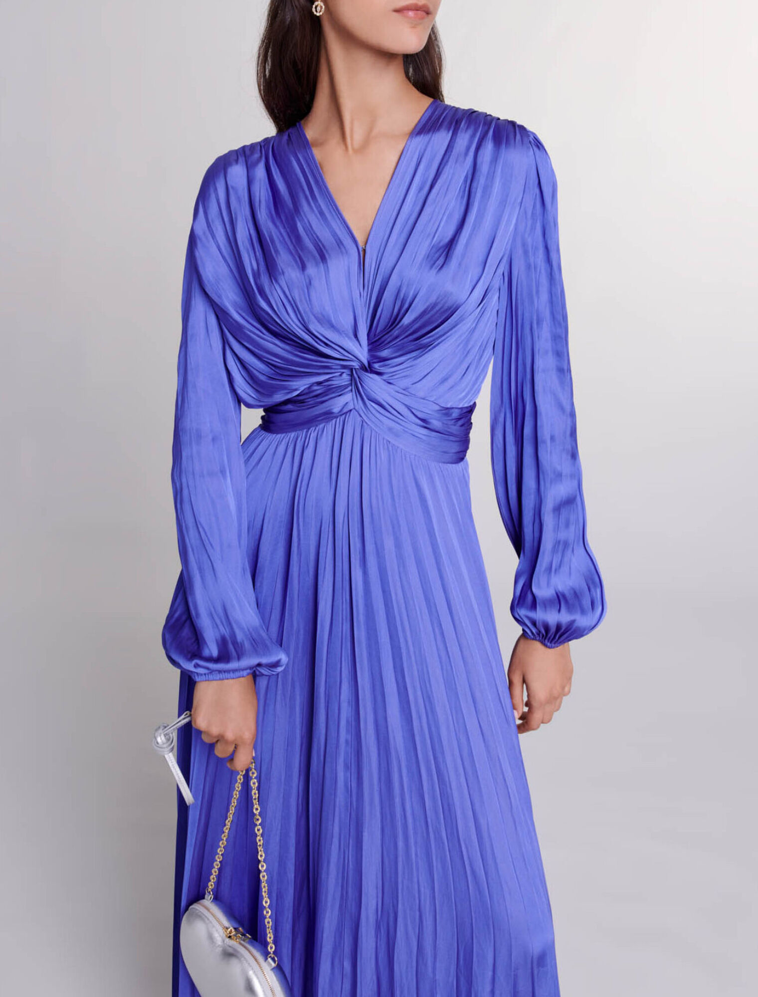 Satin-effect draped maxi dress