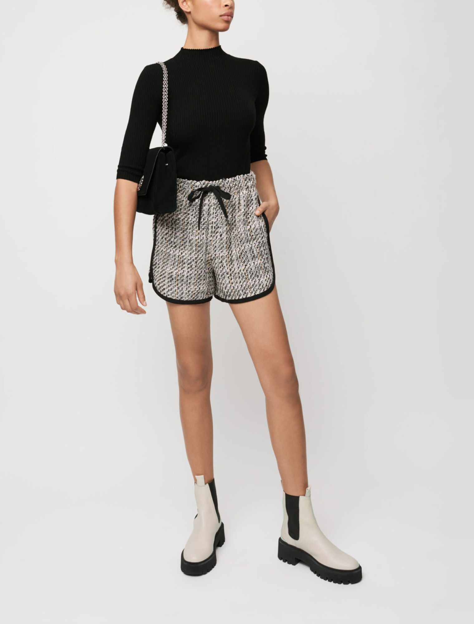 Contrast tweed shorts