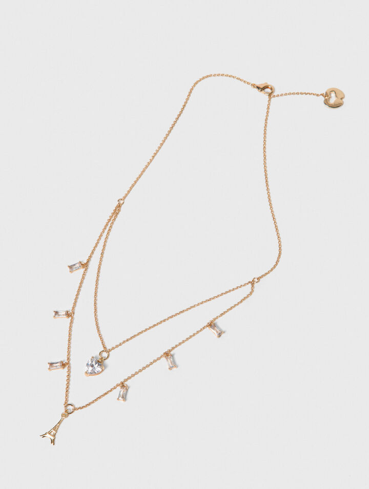 Double rhinestone charm necklace