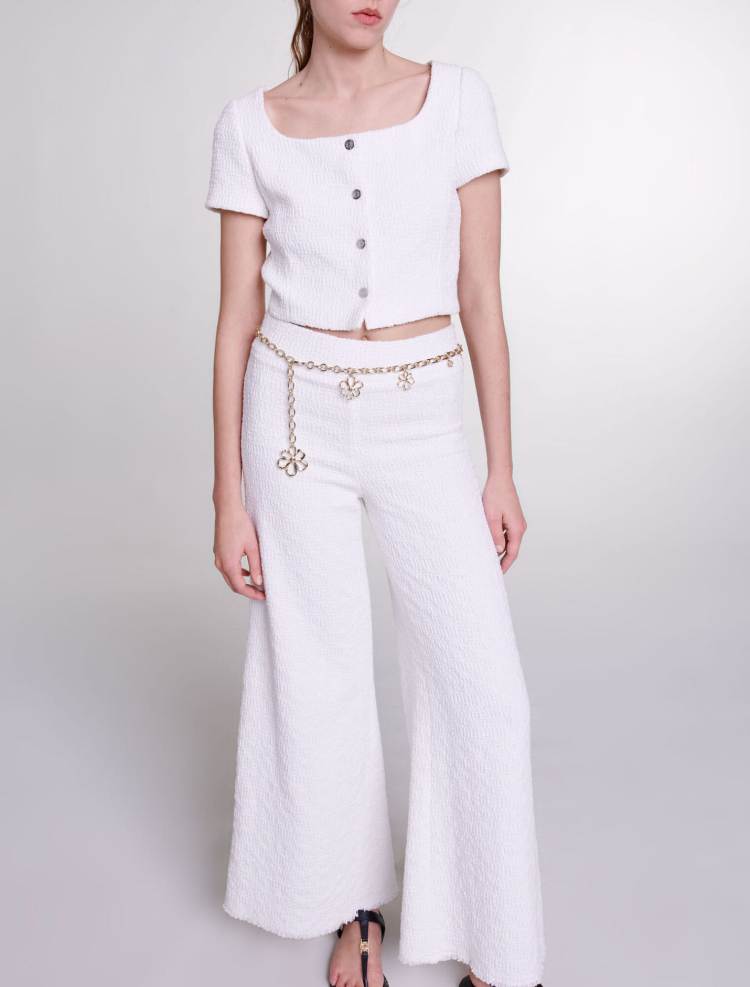 Wide-leg tweed trousers