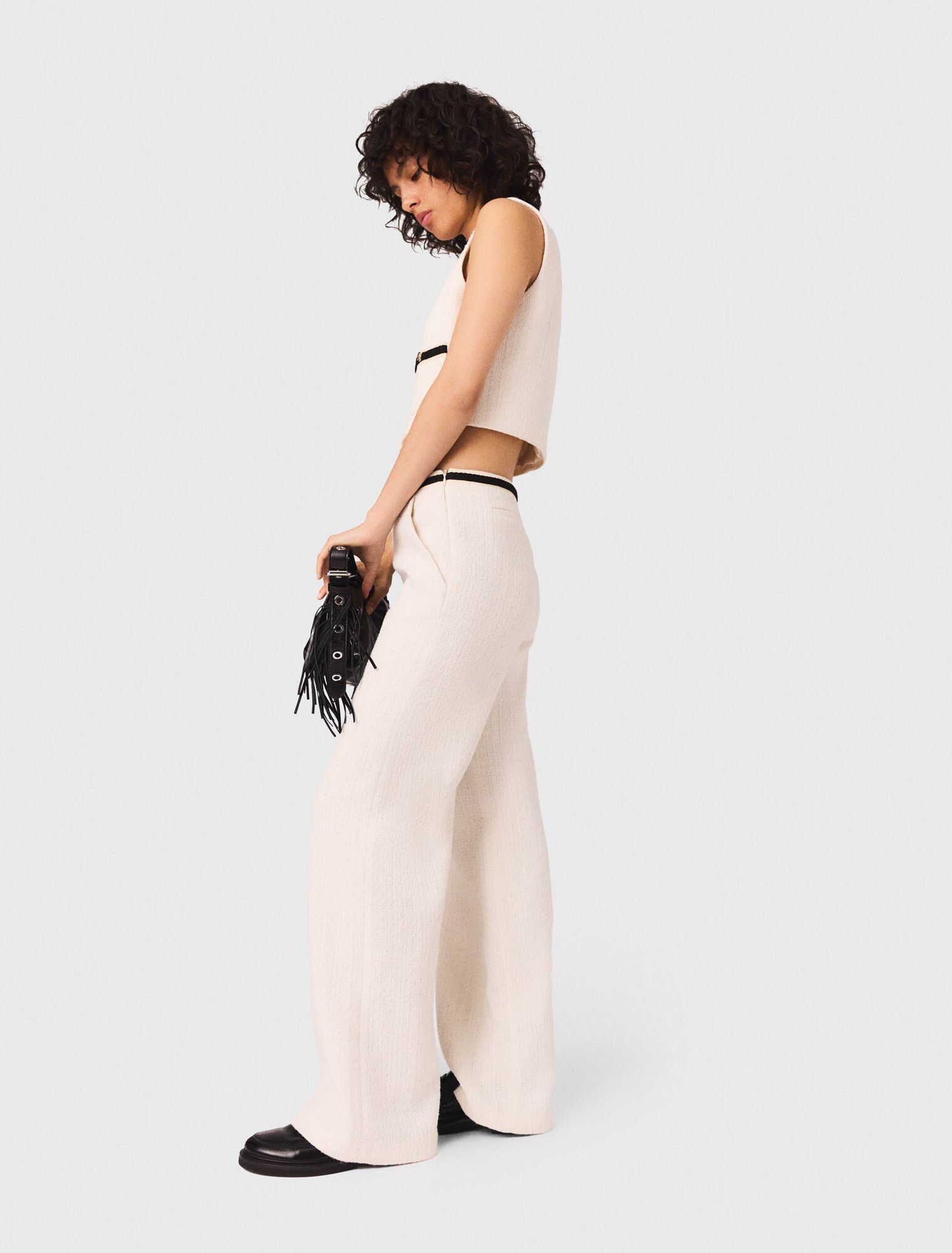 Wide leg tweed-effect trousers