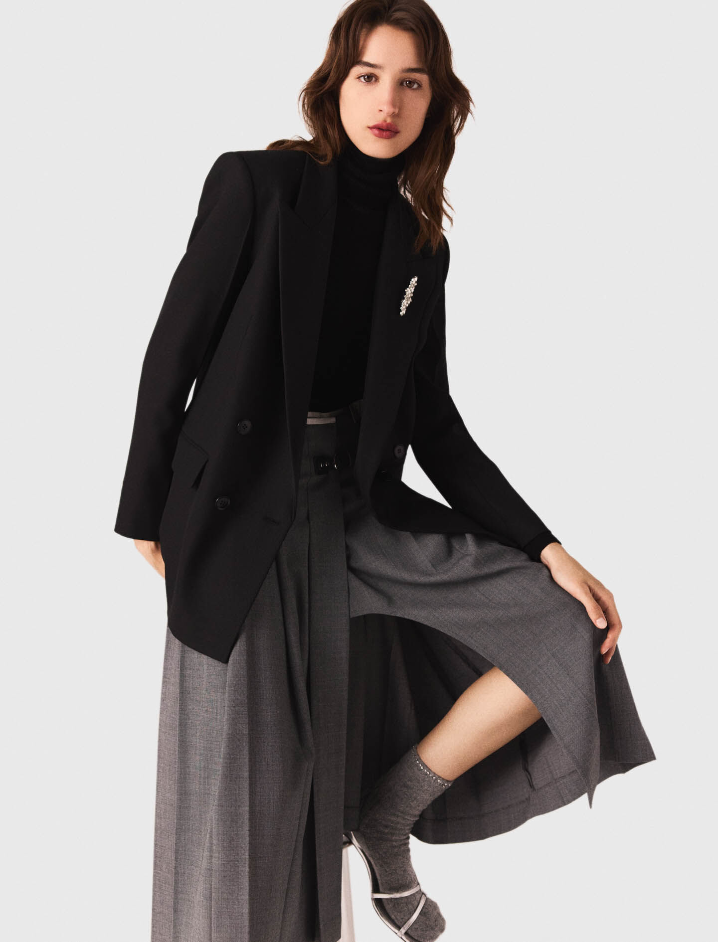 Double-breasted jacket Black / Gray for Women | Maje