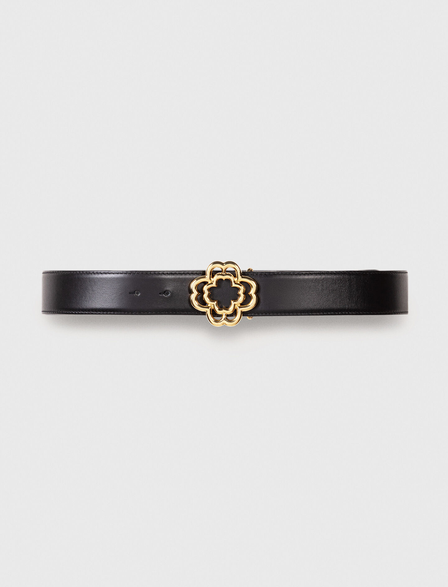 Leather belt with Clover logo Black / Gray for Women | Maje