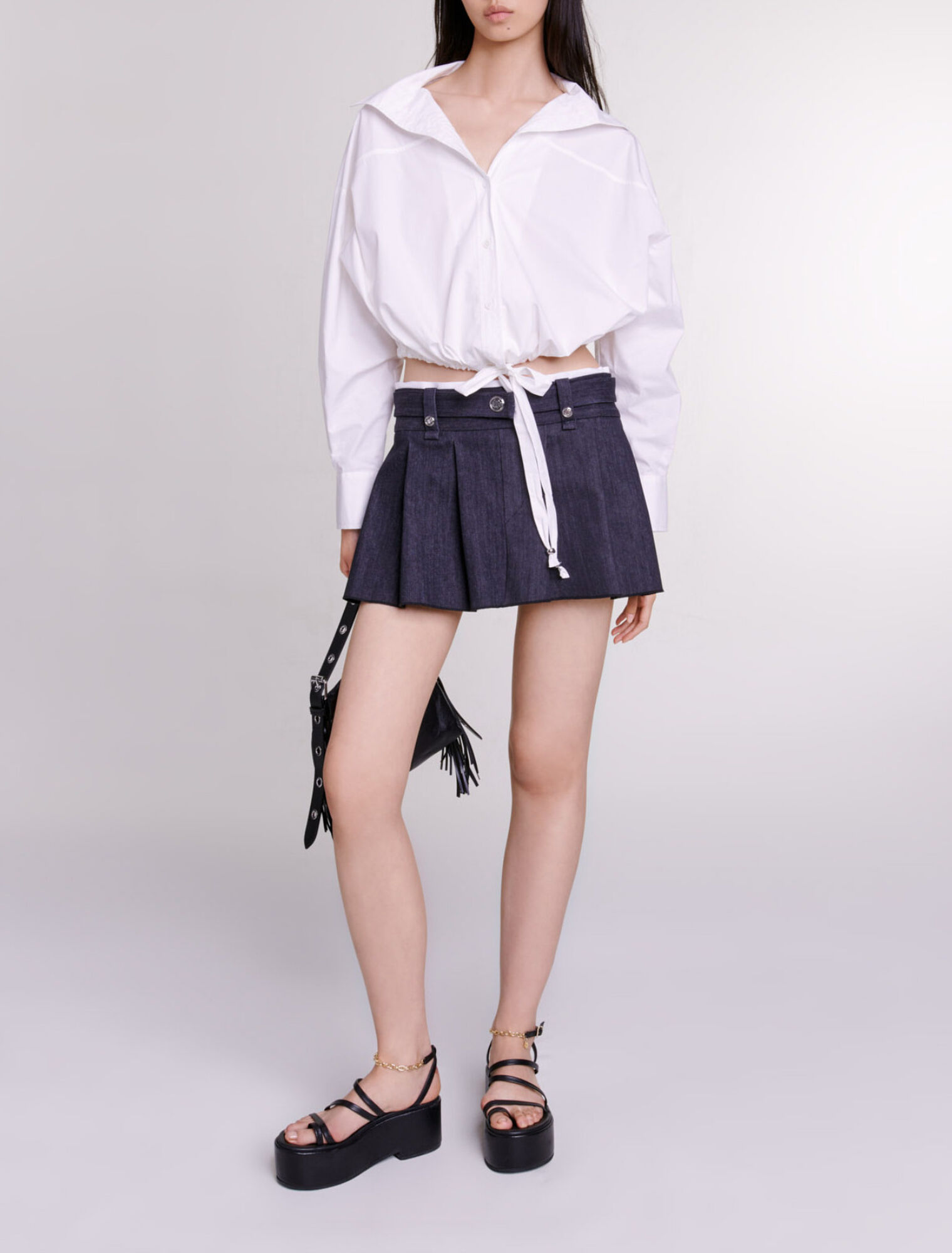 Black denim-effect mini skirt
