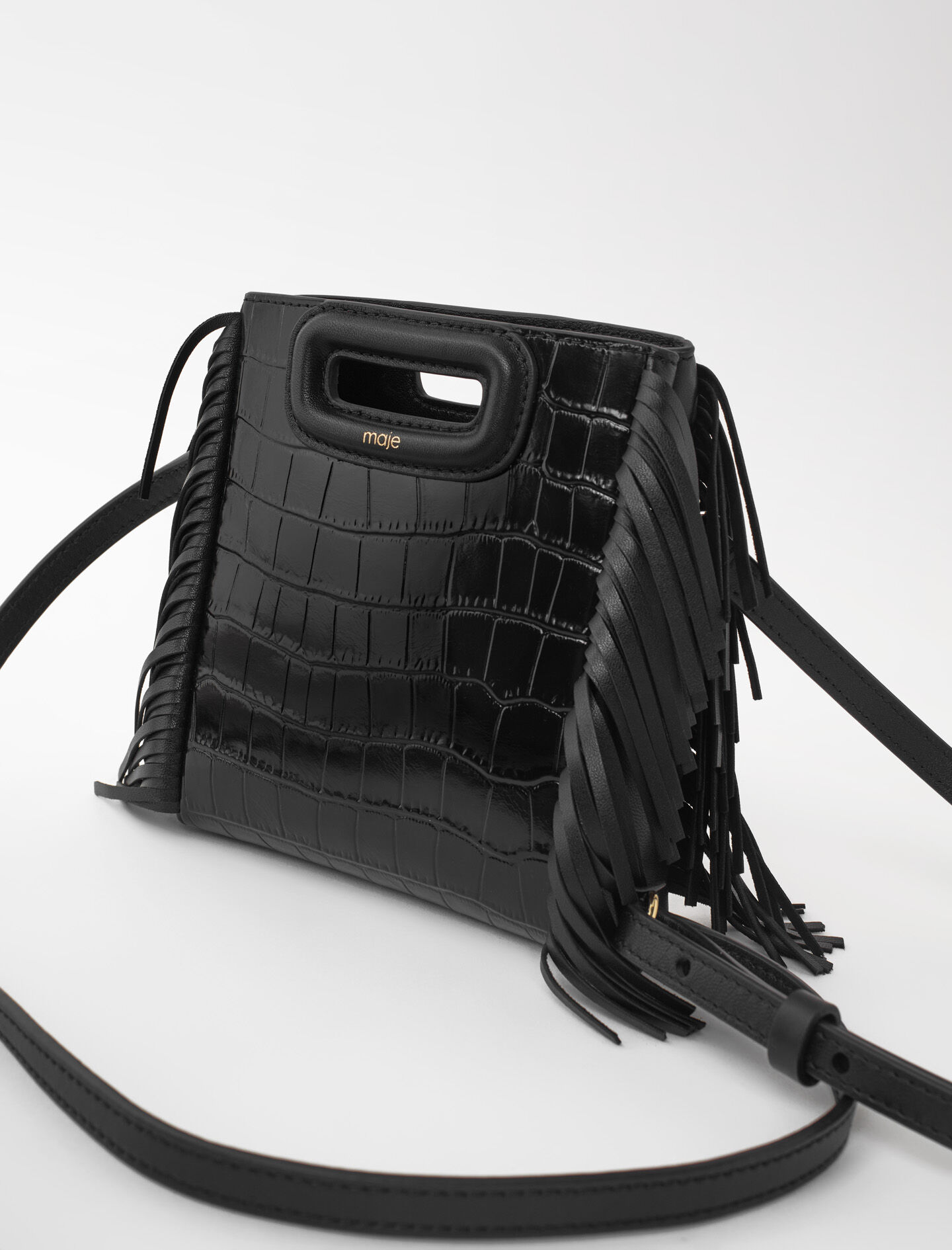 Mini embossed leather M bag with chain M bags Maje