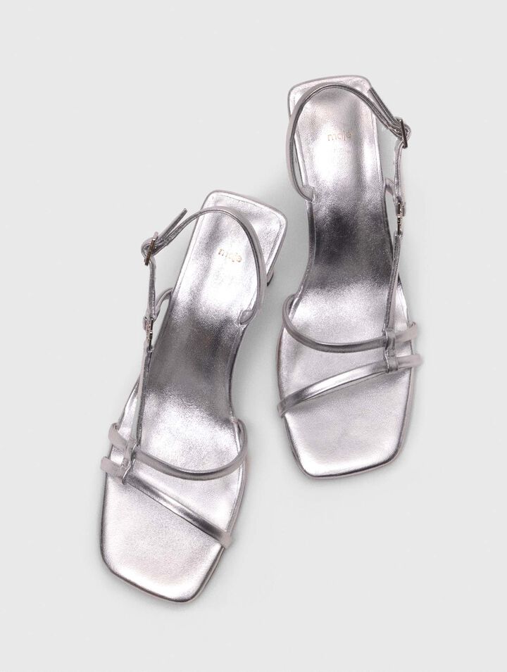 Metallic strappy heeled sandals