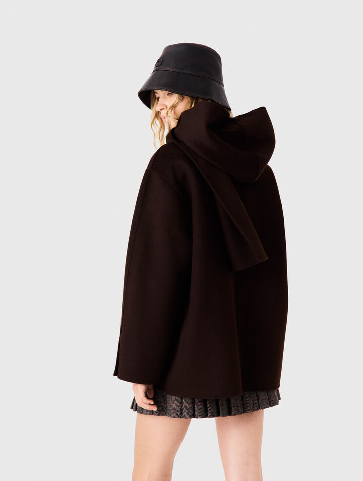 Wool coat with removable scarf