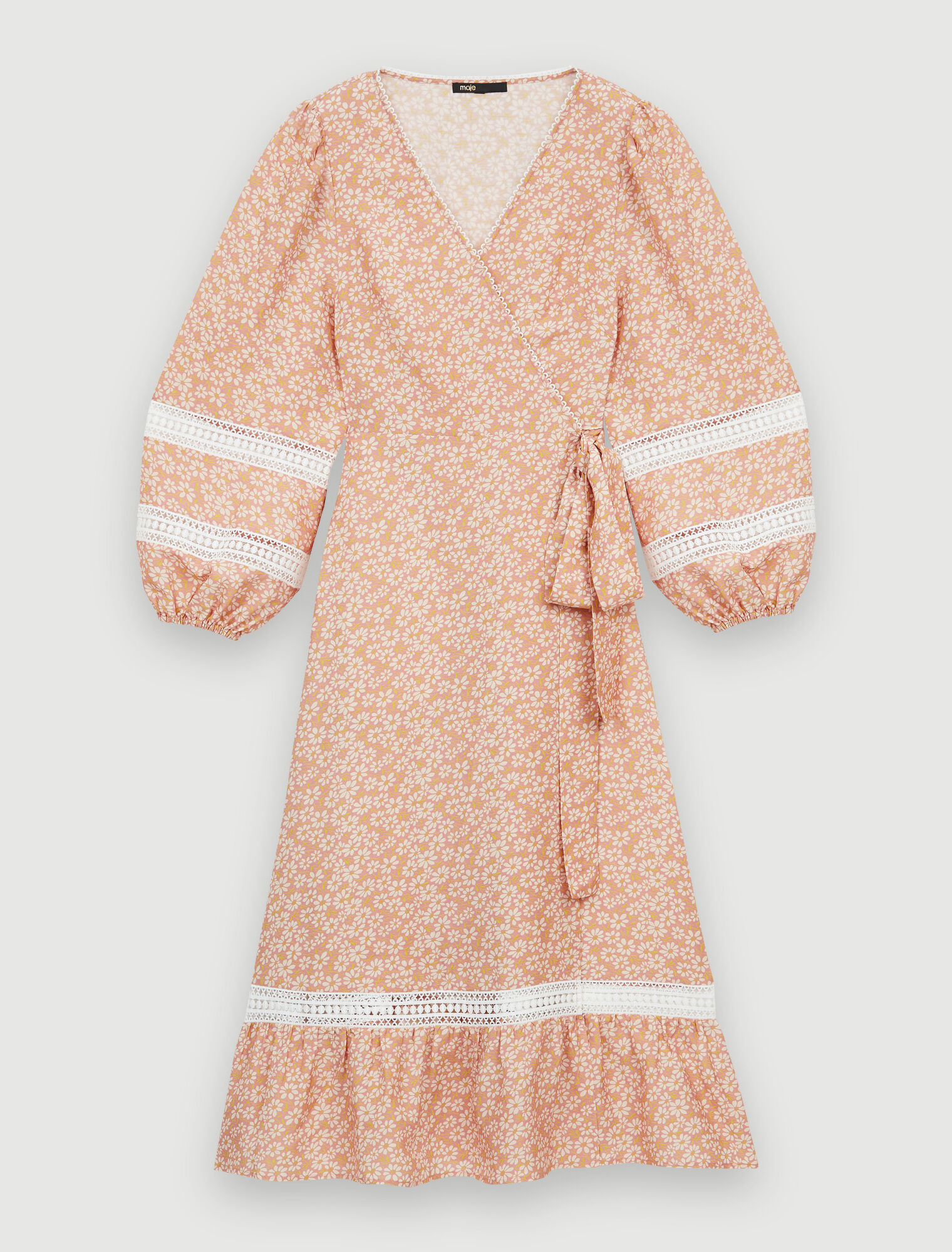 Printed wrap dress with braids