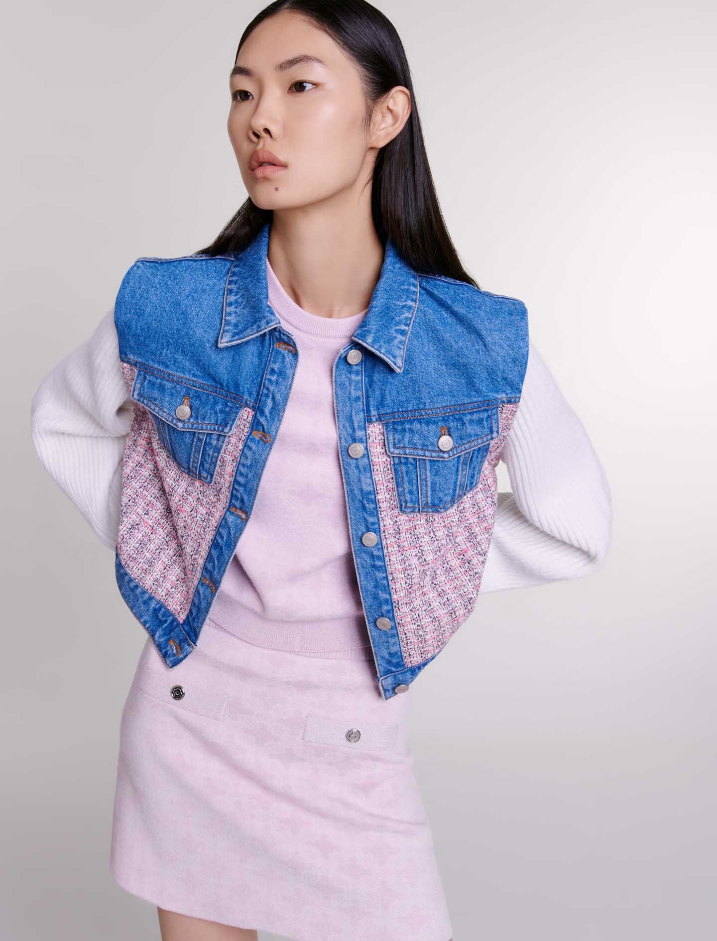 Maje cropped denim jacket cheap