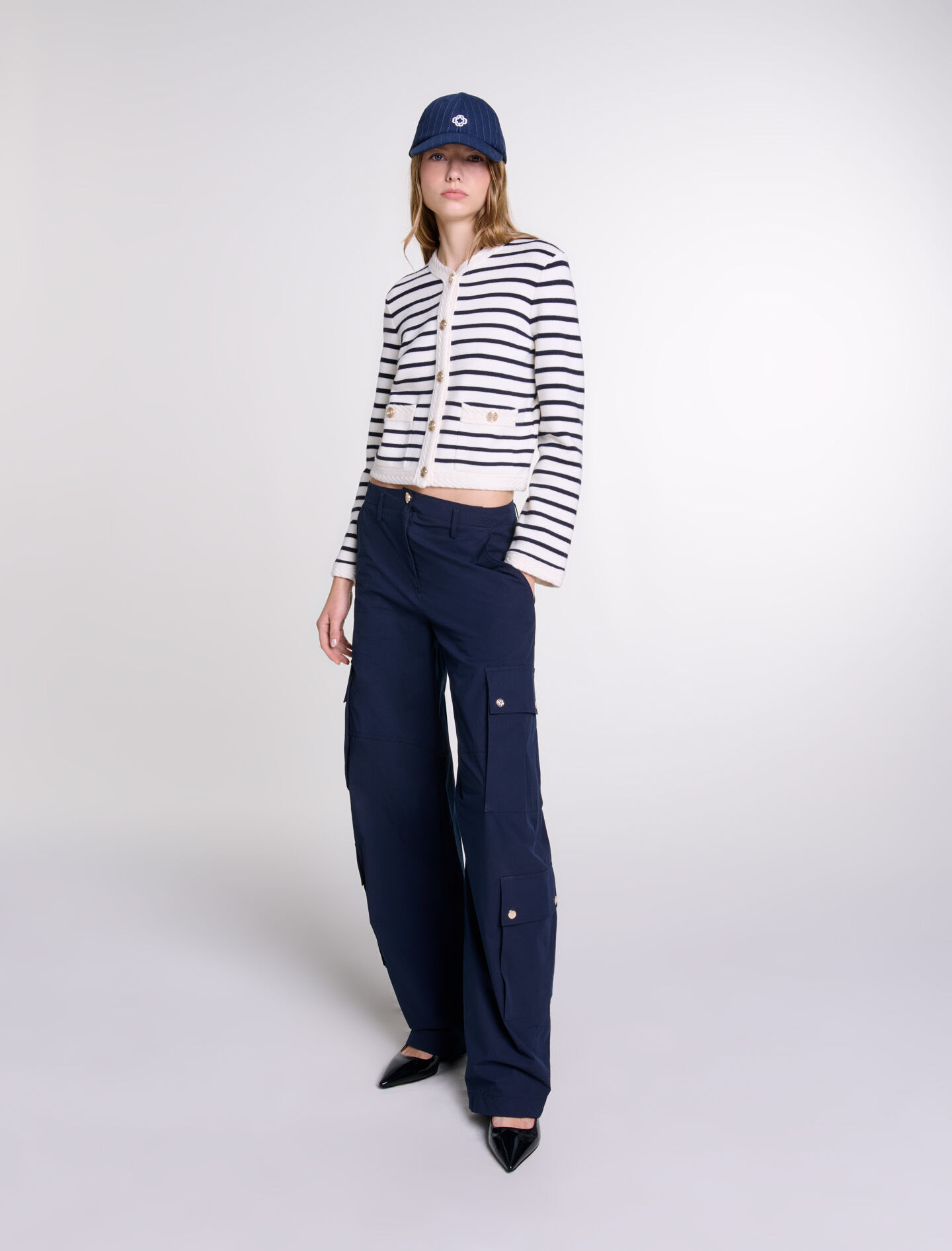 Maje short cardigan with contrasting stripes store