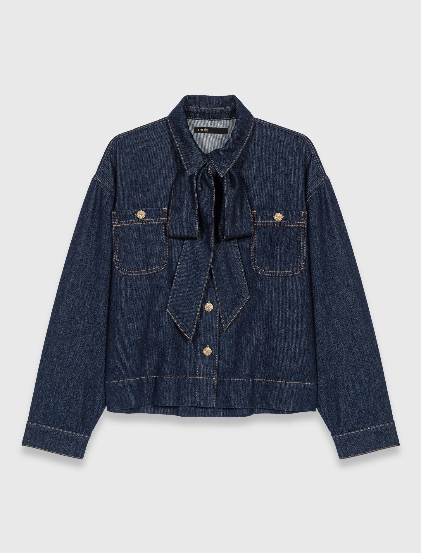 Denim shirt with pussy bow 6