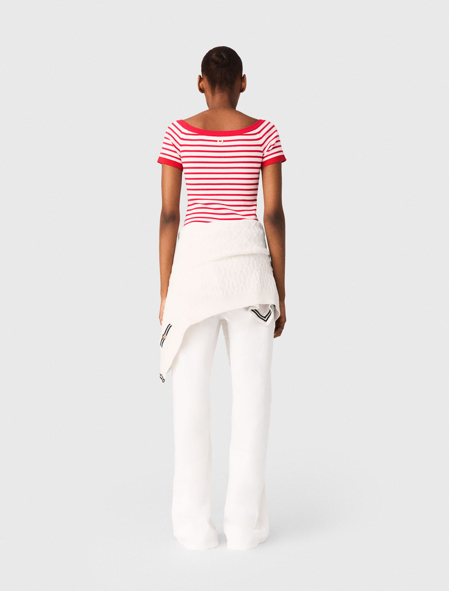 Striped knit top with boat neck