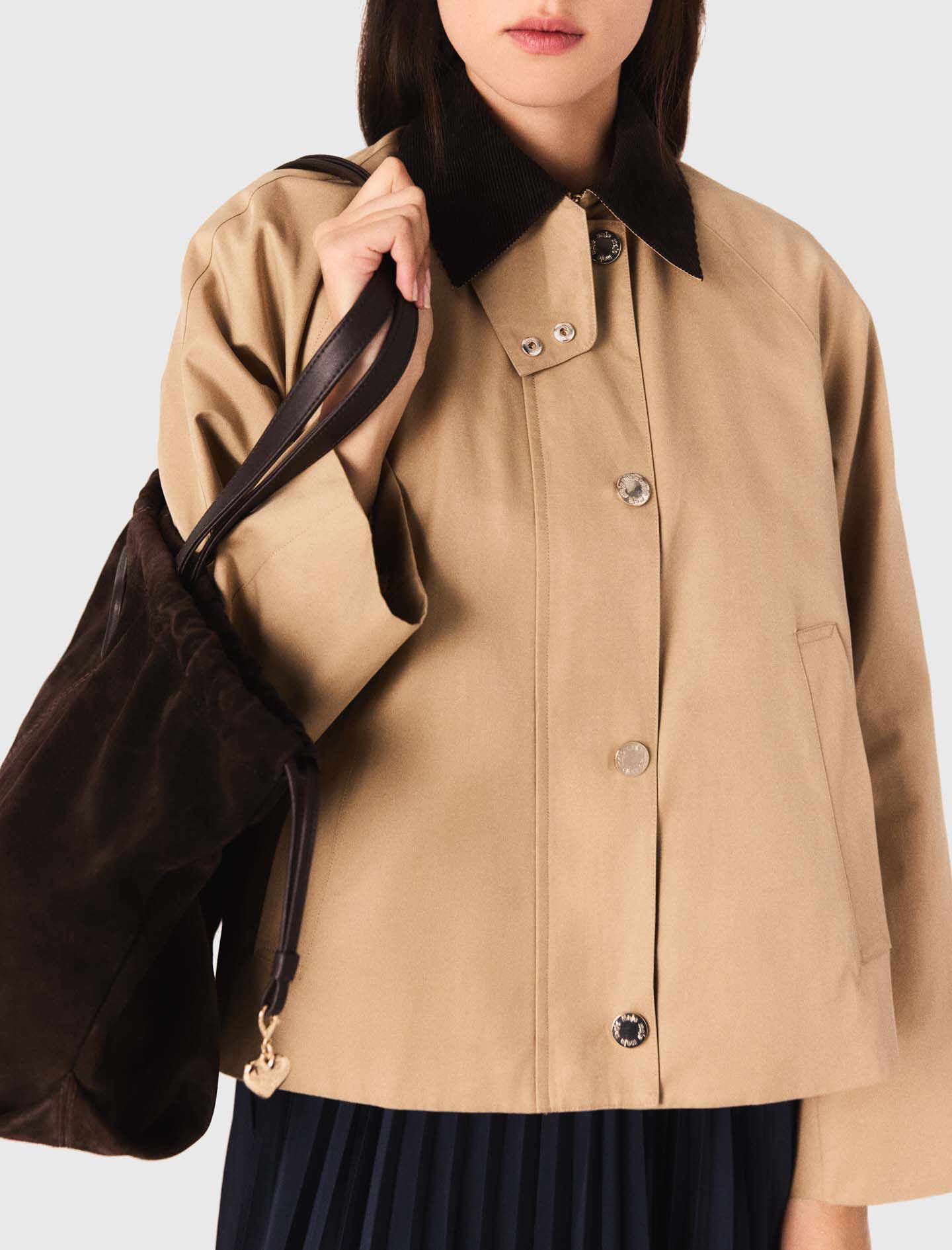 Trapeze jacket with contrast collar Brown for Women | Maje