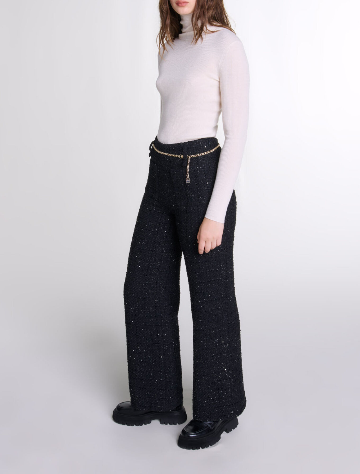 Sequinned tweed trousers