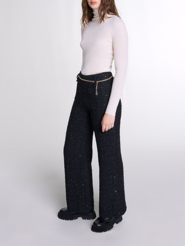 Sequinned tweed trousers