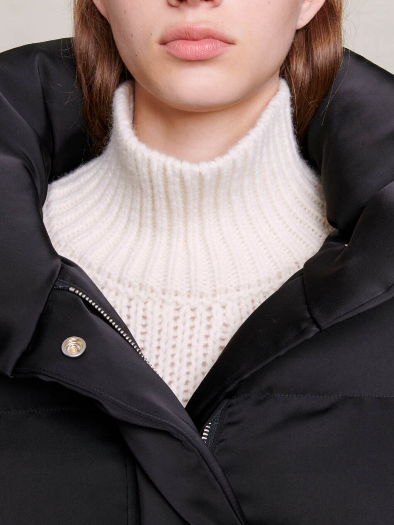 Short satiny quilted puffer jacket Black for Women | Maje