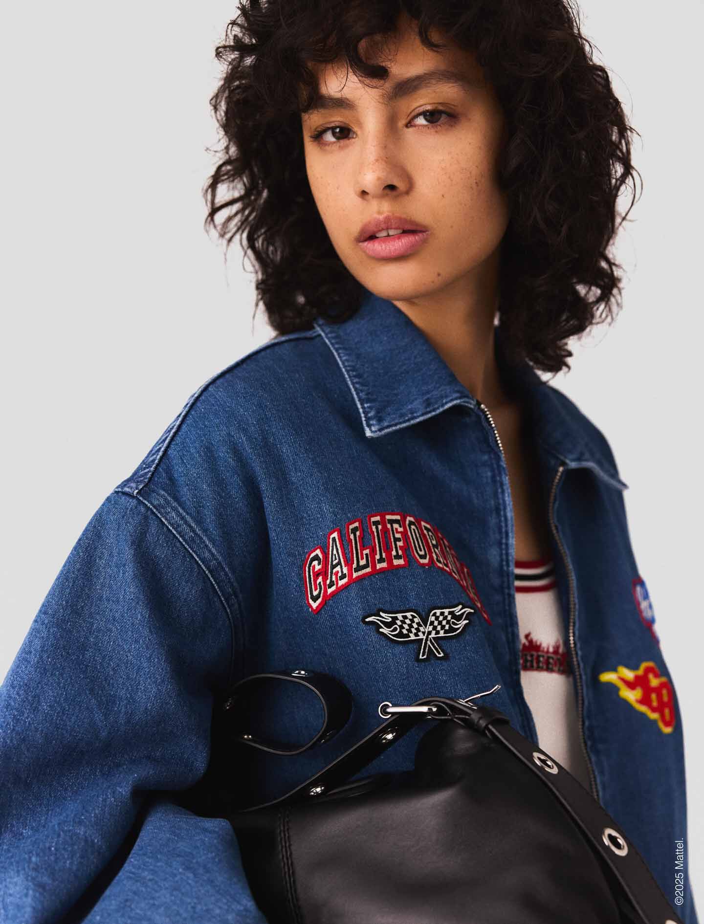 Oversized embroidered denim jacket Blue for Women | Maje