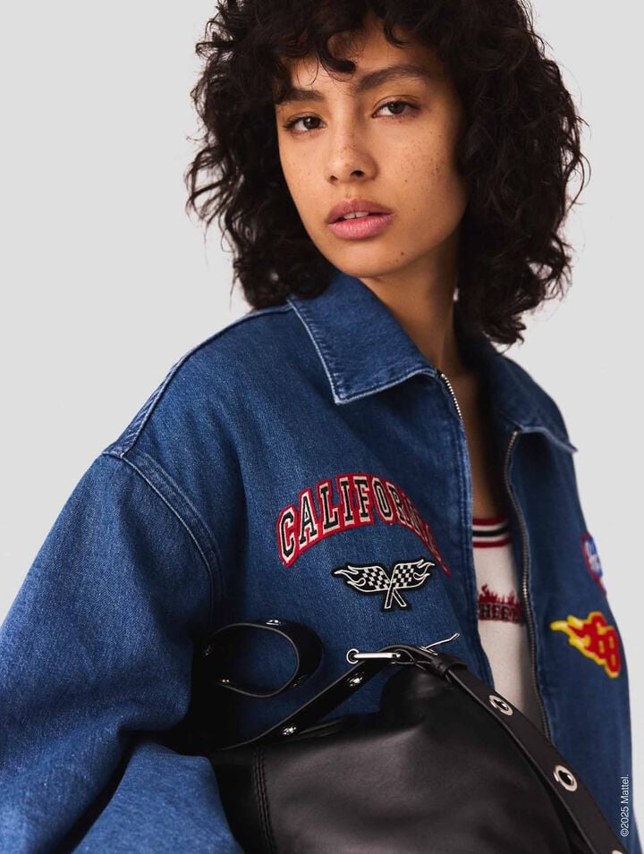 Oversized embroidered denim jacket