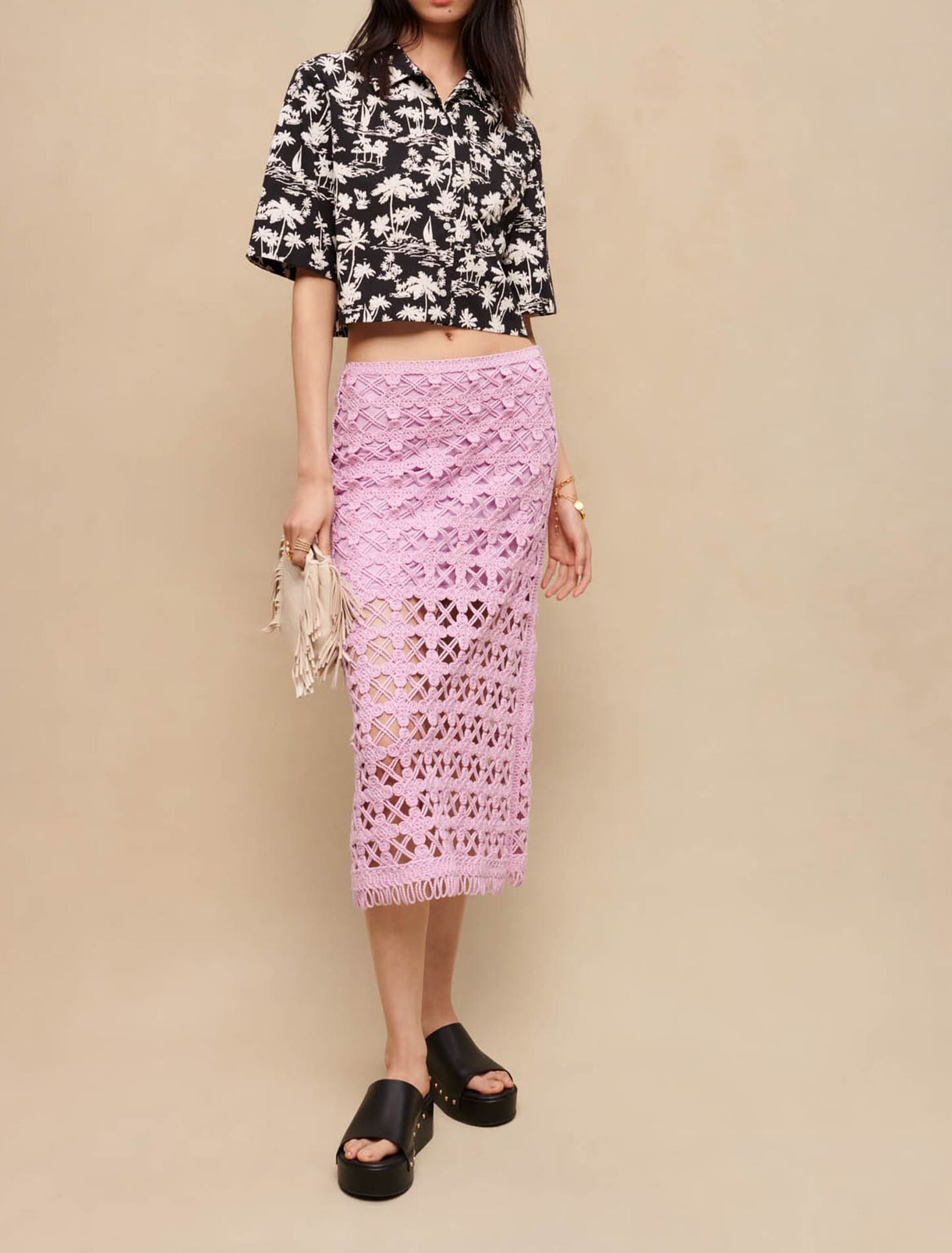 Palm print short shirt