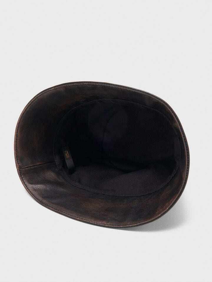 Distressed leather bucket hat