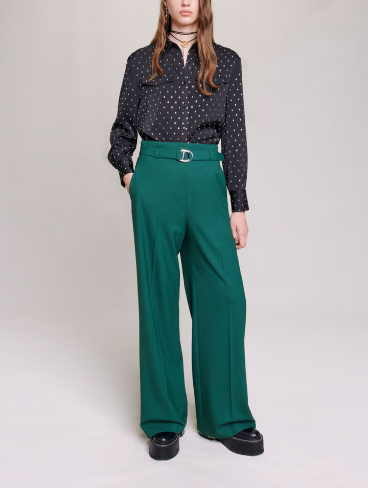 Satin-effect shirt with rhinestones
