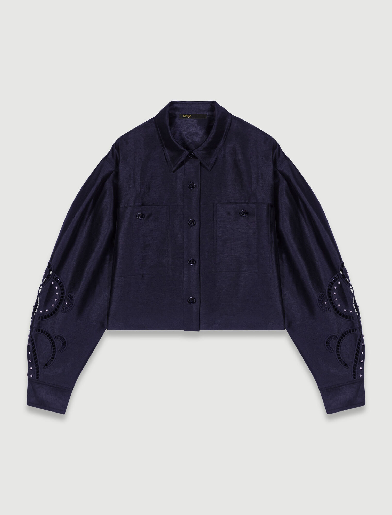 Openwork linen cropped shirt