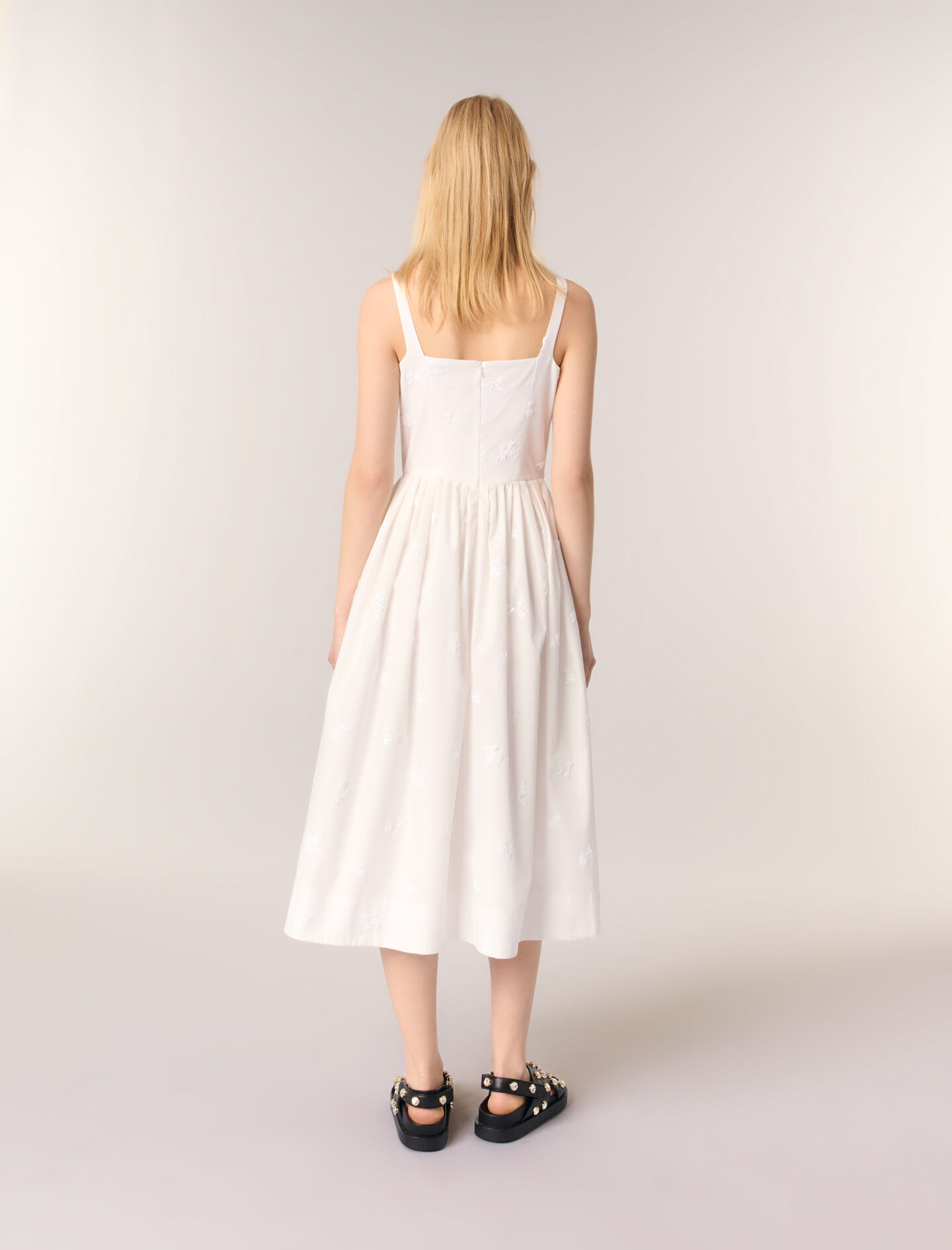 Embroidered cotton midi dress White for Women | Maje