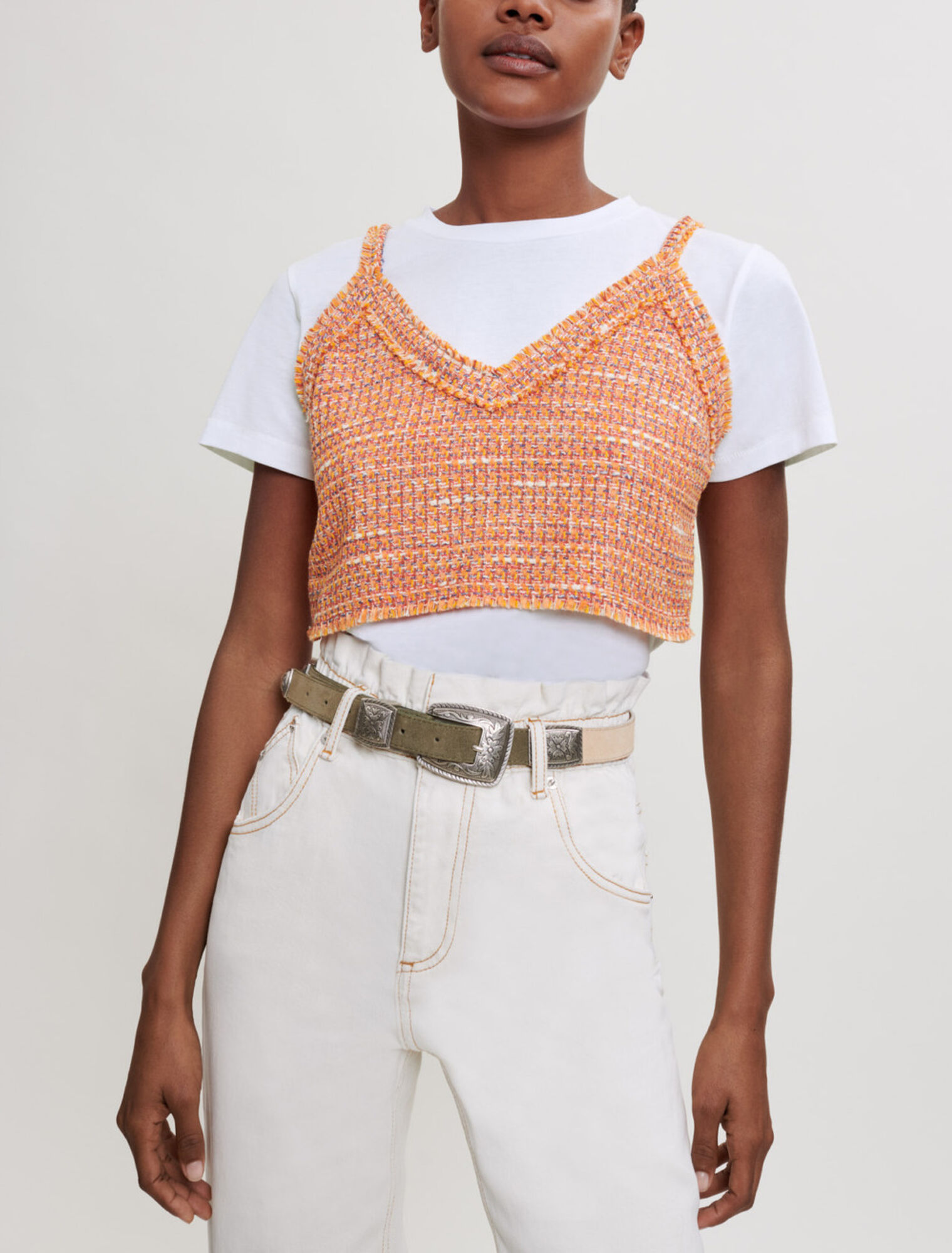 Trompe l'oeil jersey and tweed tee-shirt