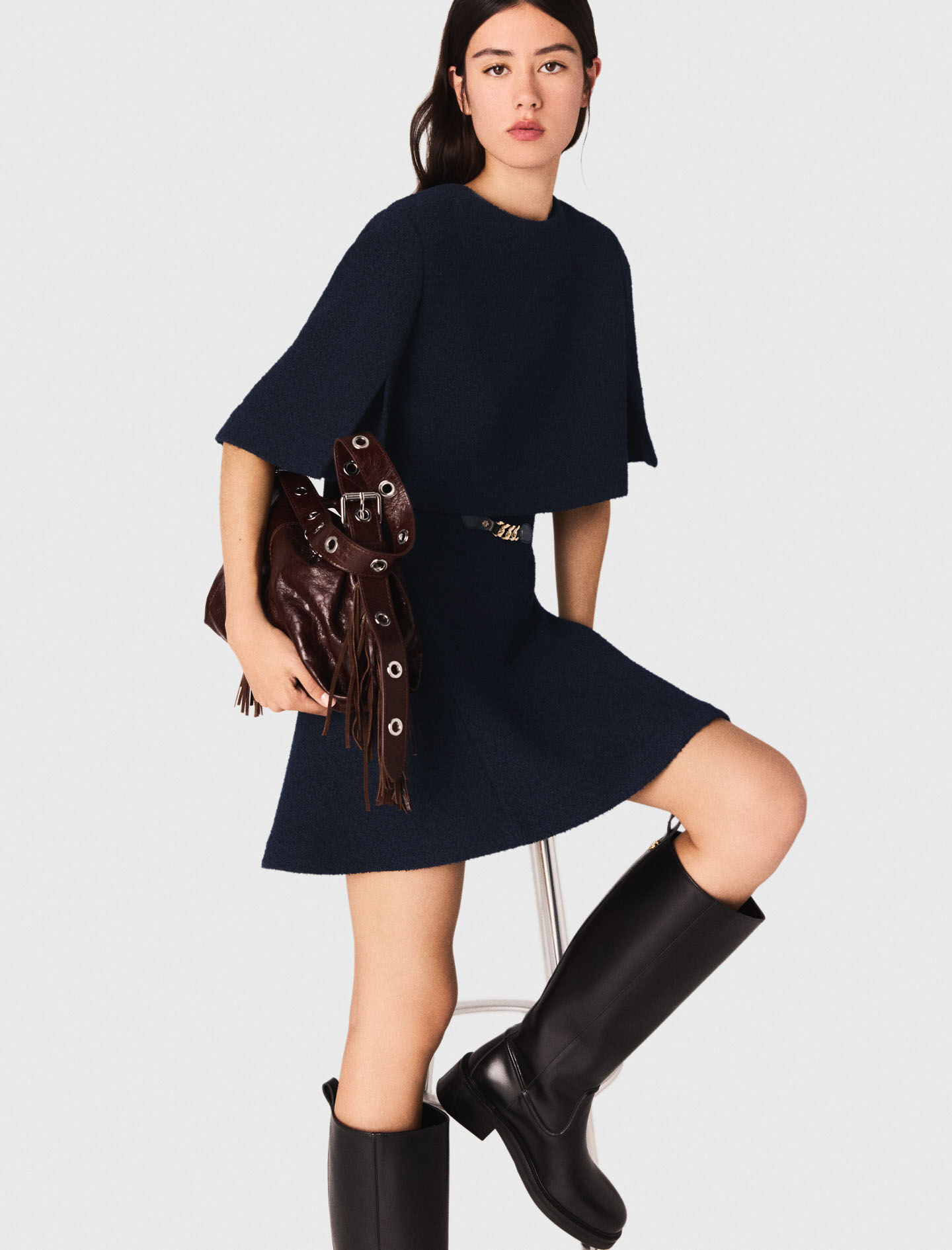 Lumignon original Blue tweed dress ブラック 新品】Lumignon original Blue tweed dress 黒 レディース