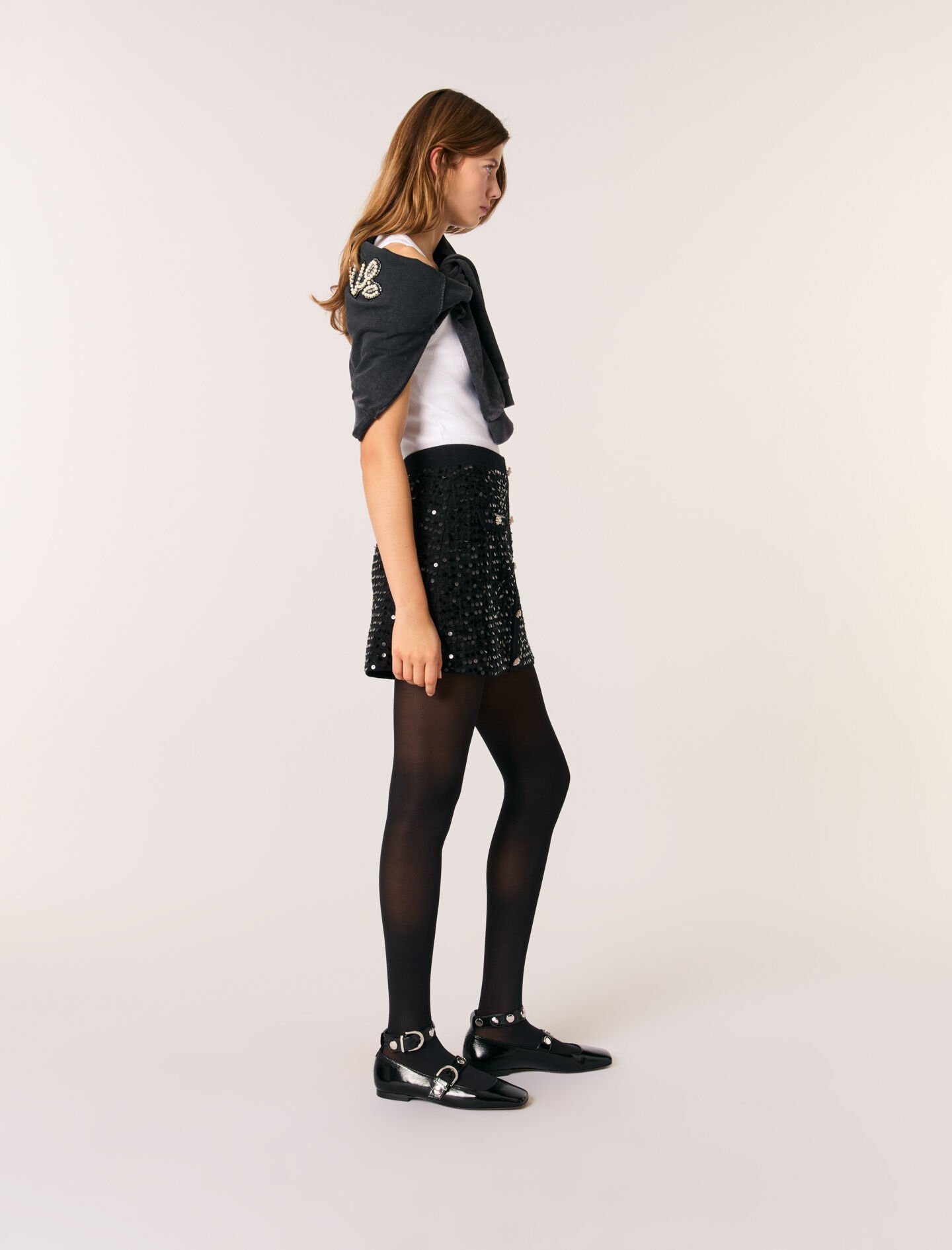 Short sequinned knit skirt Black / Gray for Women | Maje