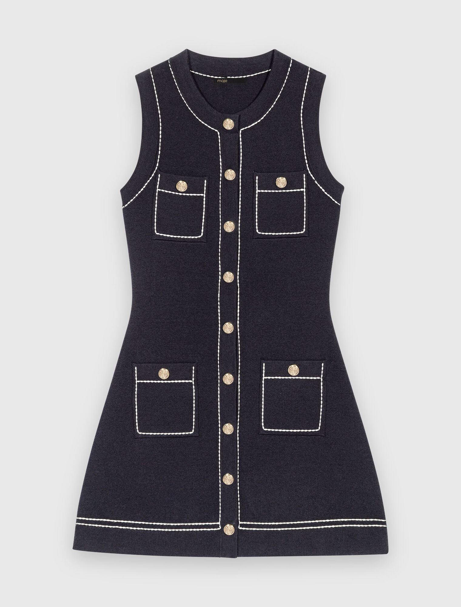Topstitched knit shift dress