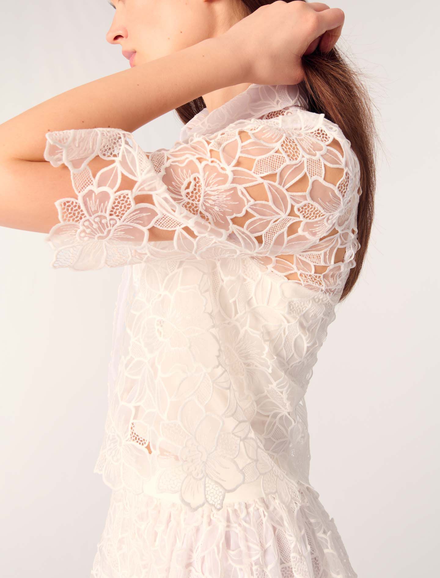 Cropped floral guipure shirt White for Women | Maje